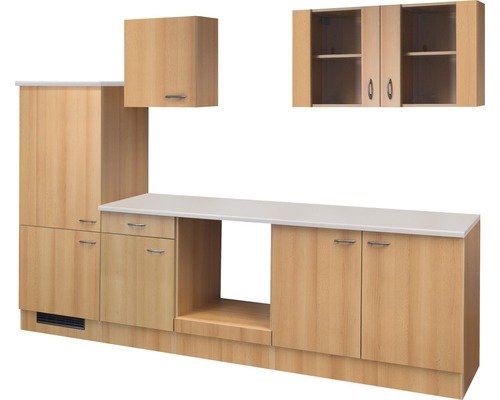Küchenzeile ohne Geräte Flex Well Nano 270 cm Frontfarbe buche - Korpusfarbe buche 00010011