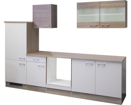Küchenzeile ohne Geräte Flex Well Samoa 270 cm Frontfarbe weiss sonoma eiche - Korpusfarbe sonoma eiche 00010010