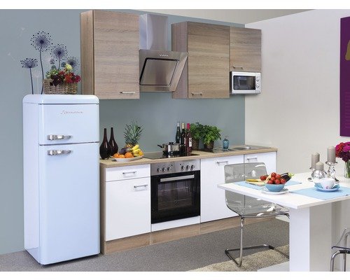 Küchenzeile mit Geräten Flex Well Samoa 220 cm Frontfarbe weiss sonoma eiche - Korpusfarbe sonoma eiche 00009933