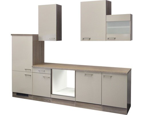 Küchenzeile ohne Geräte Flex Well Nepal 280 cm Frontfarbe kaschmir glänzend - Korpusfarbe sonoma eiche 00009221