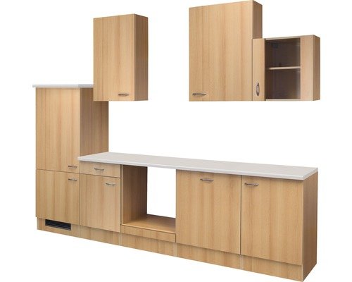 Küchenzeile ohne Geräte Flex Well Nano 280 cm Frontfarbe buche - Korpusfarbe buche 00009220