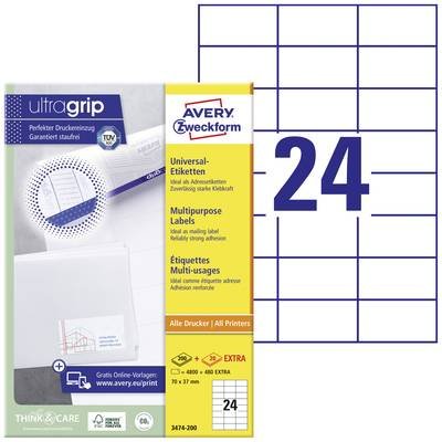 Avery-Zweckform 3474-200 Universal-Etiketten 70 x 37 mm Papier Weiß 5280 St. Permanent haftend Farblaserdrucker