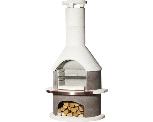 Buschbeck Grillkamin Rondo Beton 65 x 110 x 208 cm weiss braun mit Kupferblende