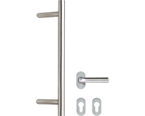 Stossgriff und Drücker-Set Modell Lincoln Edelstahl silber inkl. Innendrücker und Rossette Stossgriff L:900 mm