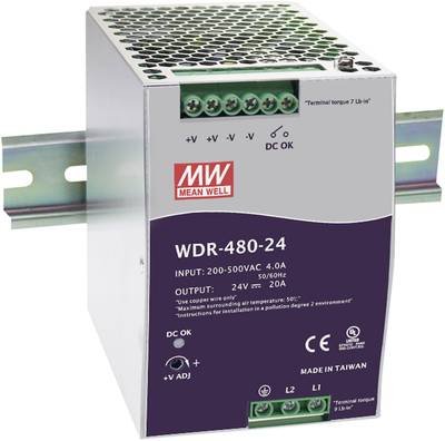 MEAN WELL WDR-480-24 Hutschienen-Netzteil (DIN-Rail) 24 V/DC 20 A 480 W Anzahl Ausgänge:1 x Inhalt 1 St.