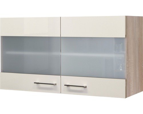 Hängeschrank mit Glastür Flex Well Nepal BxHxT 100x55x32 cm Frontfarbe kaschmir glänzend - Korpusfarbe sonoma eiche
