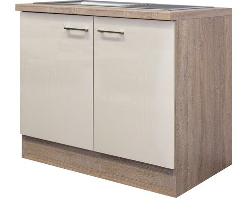 Spülenschrank inkl. Spüle Flex Well Nepal BxHxT 100x86x60 cm Frontfarbe kaschmir glänzend - Korpusfarbe sonoma eiche
