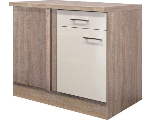 Eckunterschrank Flex Well Nepal BxHxT 110x86x60 cm Frontfarbe kaschmir glänzend - Korpusfarbe sonoma eiche
