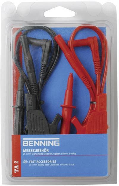 Benning TA 2 Sicherheits-Messleitungs-Set Lamellenstecker 4 mm Lamellenstecker 4 mm 1.00 m Rot, Schwarz 1 Set