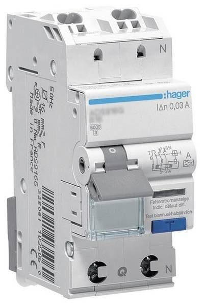Hager ADS913D FI-Schutzschalter/Leitungsschutzschalter 2polig 13 A 0.03 A 240 V