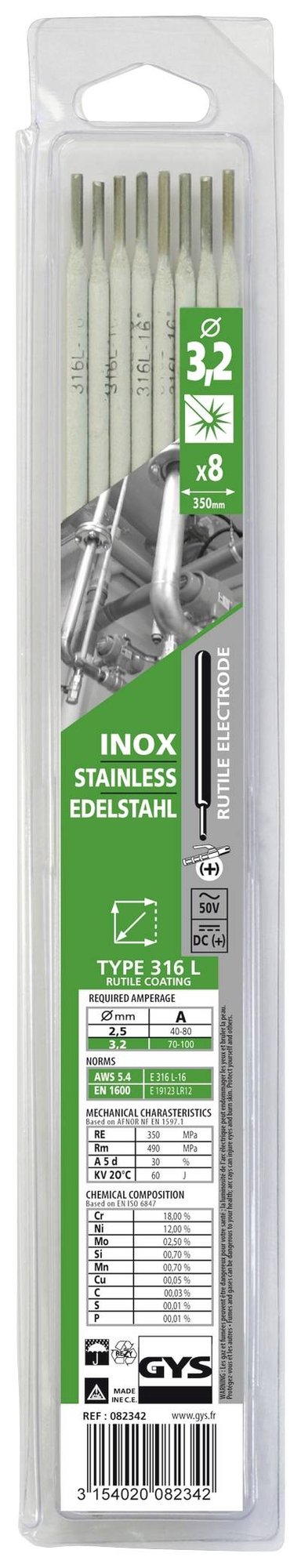 GYS Edelstahl Schweißelektroden 8 St. (Ø x L) 3.2 mm x 350 mm 70 - 100 A