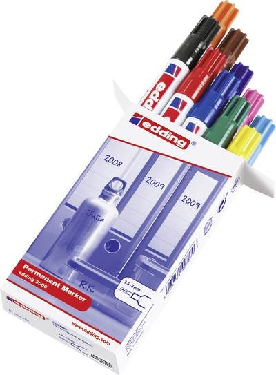 Edding 3000 4-3000-999 Permanentmarker Schwarz, Rot, Dunkelblau, Dunkelgrün, Gelb, Hellblau, Rosa, Braun, Orange, Violet