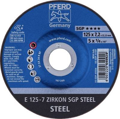 PFERD TOOLS 62212737 E 125-7 ZIRKON SGP STEEL Schruppscheibe gekröpft Durchmesser 125 mm Bohrungs-Ø 22.23 mm Stahl 10 St