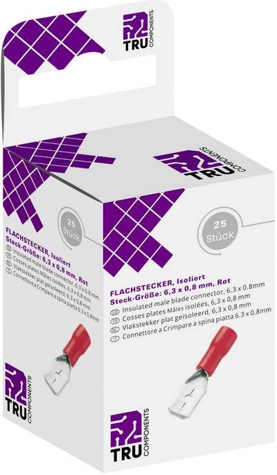 TRU COMPONENTS T1904C042 Flachstecker-Sortiment Steckbreite: 6.30 mm Steckdicke: 0.80 mm 180 ° Teilisoliert Rot 25 St.