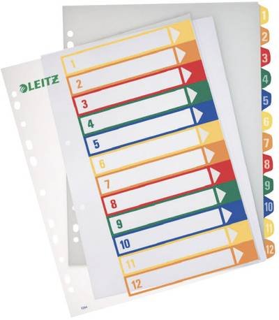 Leitz 12940000 Register DIN A4, Überbreite 1-12 Polypropylen Mehrfarbig 12 Registerblätter PC-beschriftbar 12940000