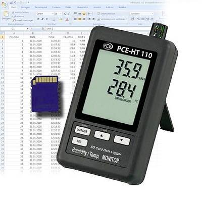 PCE Instruments PCE-HT110 Luftfeuchtemessgerät (Hygrometer)| 2-Kanal-Datenlogger | Langzeitmessung Temperatur + Feuchte