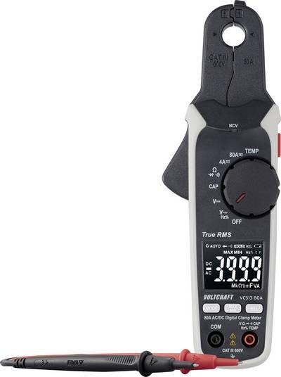 VOLTCRAFT VC513 80A Stromzange Auflösung 1 mA CAT III 600 V Anzeige (Counts): 4000 hochpräzise für Gleichstrom, Ladestro