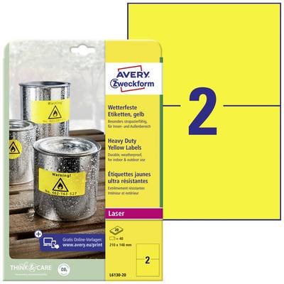 Avery-Zweckform L6130-20 Folien-Etiketten 210 x 148 mm Polyester-Folie Gelb 40 St. Permanent haftend Farblaserdrucker, L