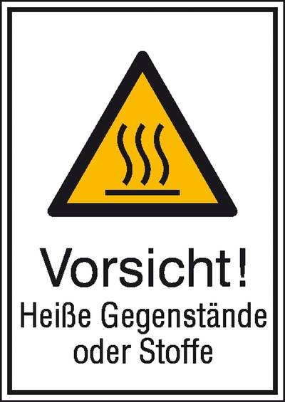 Warn-Kombischild Vorsicht! Heiße Gegenstände oder Stoffe Aluminium (B x H) 131 mm x 185 mm ISO 7010 1 St.