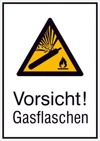 Warn-Kombischild,Folie,Vorsicht! Gasflaschen!,13,1 x 18,5 cm DIN EN ISO 7010 W029 + Zusatztext ASR A1.3 W029 +
