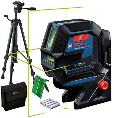 Bosch Professional GCL 2-50 G & Tripod Kreuz und Punktlinienlaser kalibriert (ISO) inkl. Stativ, inkl. Tasche Reichweite