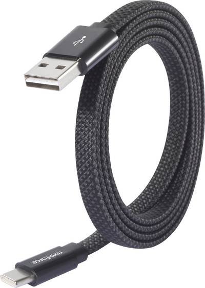 Renkforce USB-Kabel USB 2.0 USB-A Stecker, USB-C® Stecker 1.00 m Schwarz mit magnetischer Aufwicklung RF-6872560