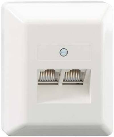 Rutenbeck UAE 2x8(8) Ap rw Netzwerkdose Aufputz Einsatz mit Zentralplatte und Rahmen CAT 3 Reinweiß