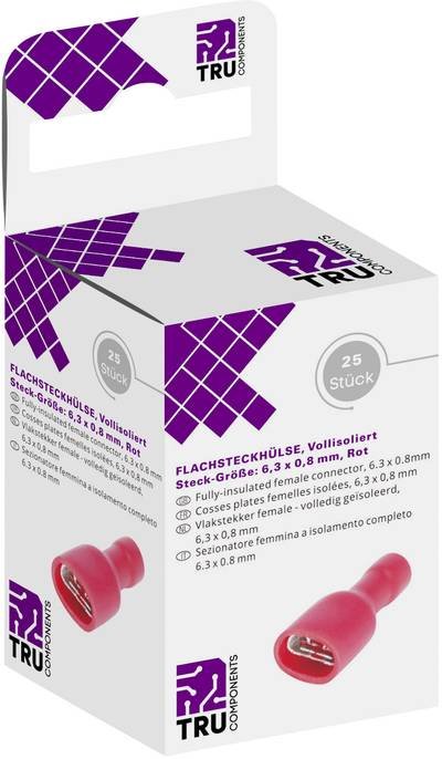 TRU COMPONENTS T1904C117 Flachsteckhülsen-Sortiment Steckbreite: 6.30 mm Steckdicke: 0.80 mm 180 ° Vollisoliert Rot 25 S