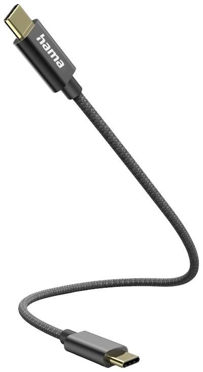 hama 00201604 Ladekabel, USB-C - USB-C, 0,2 m, Nylon, Schwarz