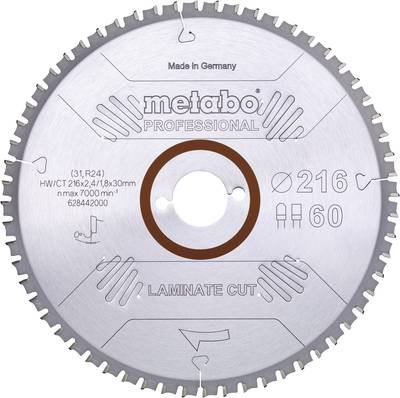 Metabo LAMINATE CUT PROFESSIONAL 628442000 Kreissägeblatt 216 x 30 x 1.8 mm Zähneanzahl: 60 1 St.