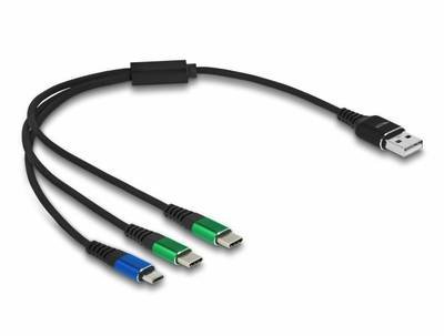 Delock USB-Kabel USB 2.0 USB-A Stecker, USB-C® Stecker, USB-C® Stecker, USB-Micro-B Stecker 0.30 m Schwarz 87883