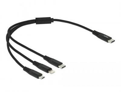Delock USB-Ladekabel USB 2.0 USB-C® Stecker, USB-C® Stecker, USB-Micro-B Stecker, Apple Lightning Stecker 0.30 m Schwarz