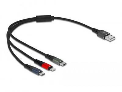 Delock USB-Kabel USB 2.0 USB-A Stecker, USB-Micro-B Stecker, Apple Lightning Stecker, USB-C® 0.30 m Schwarz 87236