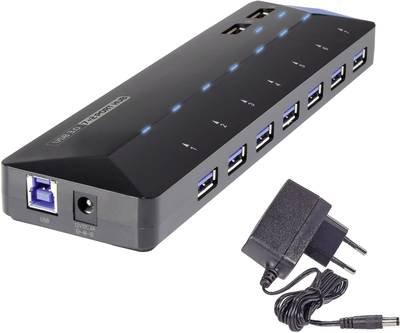 Renkforce RF-3806034 USB-Hub 7 Port USB-A USB 3.0 5 GBit/s mit Schnellladeport, mit Status-LEDs Schwarz