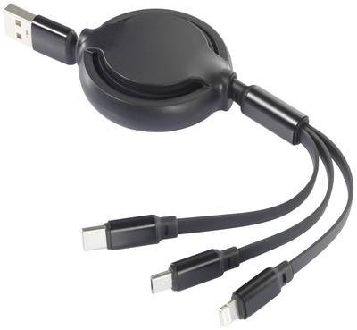 Renkforce USB-Ladekabel USB 2.0 USB-A Stecker 1.00 m Chrom-Schwarz Flexibel RF-5800360