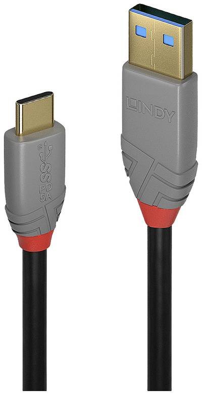 LINDY USB-Kabel USB 3.2 Gen2 USB-C® Stecker, USB-A Stecker 1.50 m Schwarz, Grau 36912