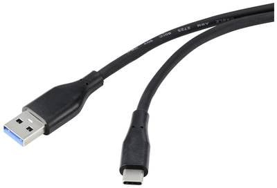 Renkforce USB-Kabel USB 3.2 Gen1 USB-A Stecker, USB-C® Stecker 1.00 m Schwarz PVC-Mantel, hochflexibel RF-4995172