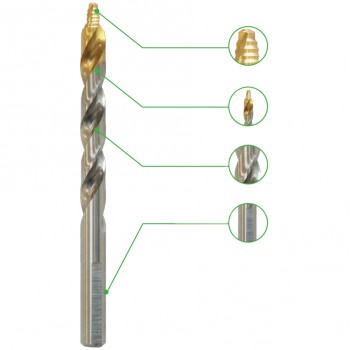Broca hss-m2 din 338 con punta escalonada y recubrimiento tin - Rationalstock.es