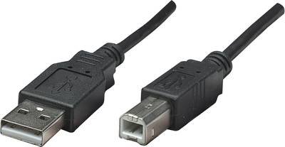 Manhattan USB-Kabel USB 2.0 USB-A Stecker, USB-B Stecker 0.50 m Schwarz Folienschirm, UL-zertifiziert, vergoldete Steckk