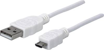 Manhattan USB-Kabel USB 2.0 USB-A Stecker, USB-Micro-B Stecker 1.00 m Weiß UL-zertifiziert 323987