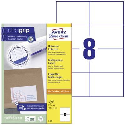 Avery-Zweckform 3427 Universal-Etiketten 105 x 74 mm Papier Weiß 800 St. Permanent haftend Tintenstrahldrucker, Laserdru