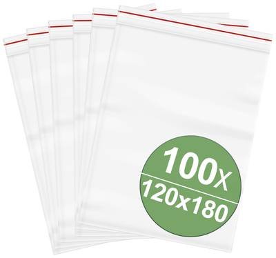 Druckverschlussbeutel ohne Beschriftungsstreifen (B x H) 120 mm x 180 mm Transparent Polyethylen 100 St.