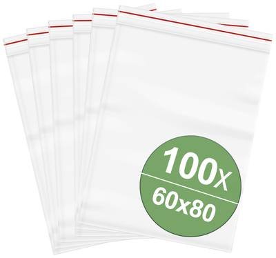 Druckverschlussbeutel ohne Beschriftungsstreifen (B x H) 60 mm x 80 mm Transparent Polyethylen 100 St.