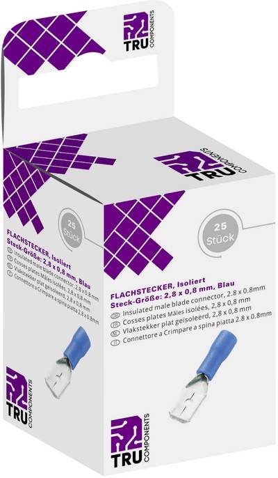 TRU COMPONENTS T1904C045 Flachstecker-Sortiment Steckbreite: 2.80 mm Steckdicke: 0.80 mm 180 ° Teilisoliert Blau 25 St.