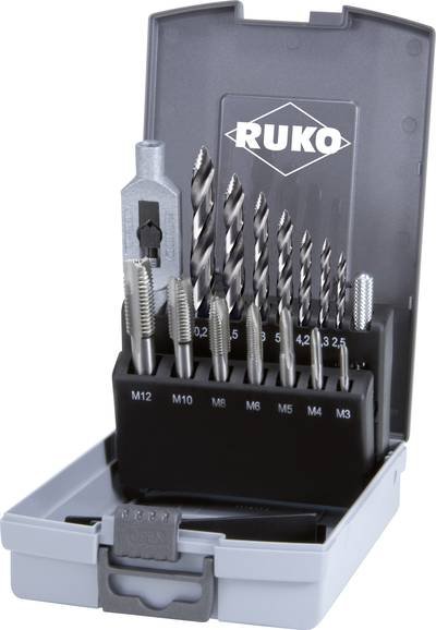 RUKO 259048RO Maschinengewindebohrer-Set 14teilig M3 - M12 DIN 352, DIN 376, DIN 338 HSS 1 Set