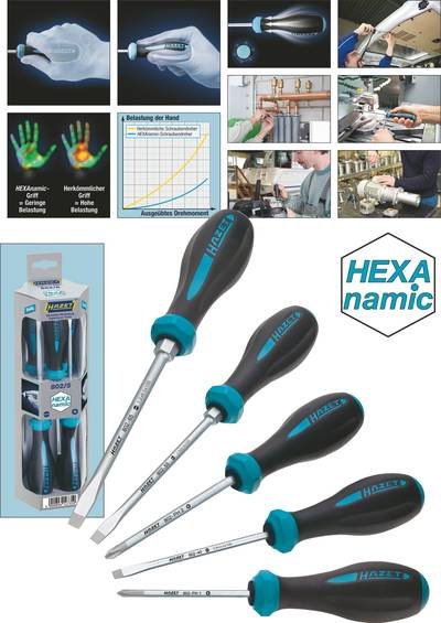 Hazet HEXAnamic Werkstatt Schraubendreher-Set 5teilig Schlitz, Kreuzschlitz Phillips
