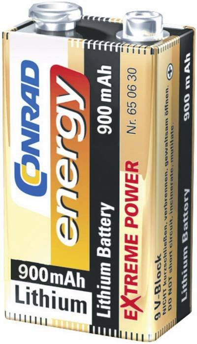 Conrad energy Extreme Power 6LR61 9 V Block-Batterie Lithium 900 mAh 9 V 1 St.