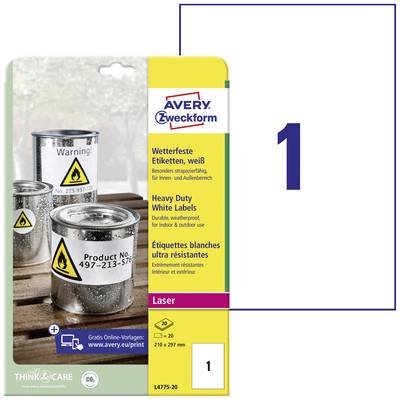 Avery-Zweckform L4775-20 Folien-Etiketten 210 x 297 mm Polyester-Folie Weiß 20 St. Permanent haftend Farblaserdrucker, L