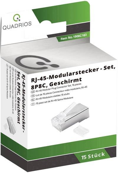 Quadrios Modularstecker Set, Polzahl 8P8C - geschirmt, 15 Stk. 1906C163 Stecker, gerade Polzahl Sensoren 8P8C 15 St.