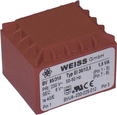 Weiss Elektrotechnik 85/313 Printtransformator 1 x 230 V 1 x 15 V/AC 1.50 VA 100 mA